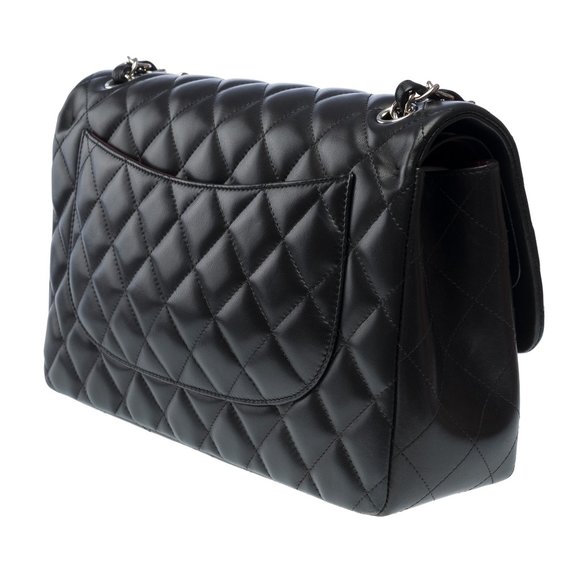 Chanel Timeless Jumbo double flap shoulder bag in black quil - Picture 6 of 13